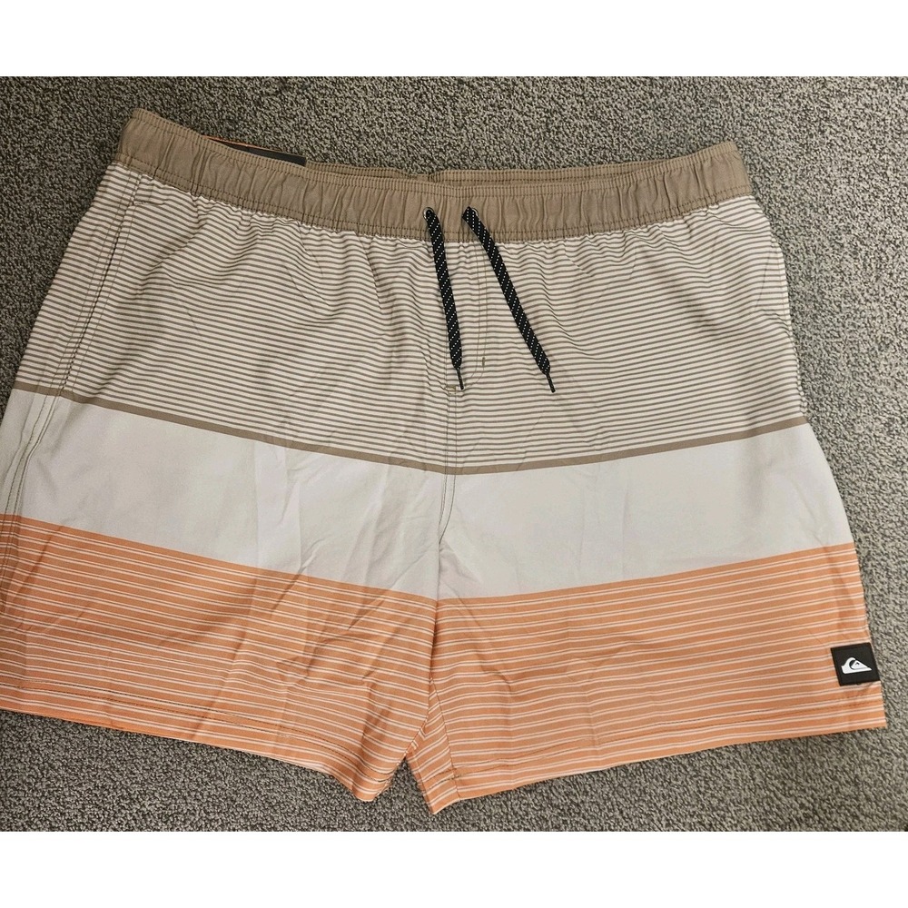 Quicksilver Mens Board‎ Shorts Stripe Brown XXL Volley Swim Wear UV Protection